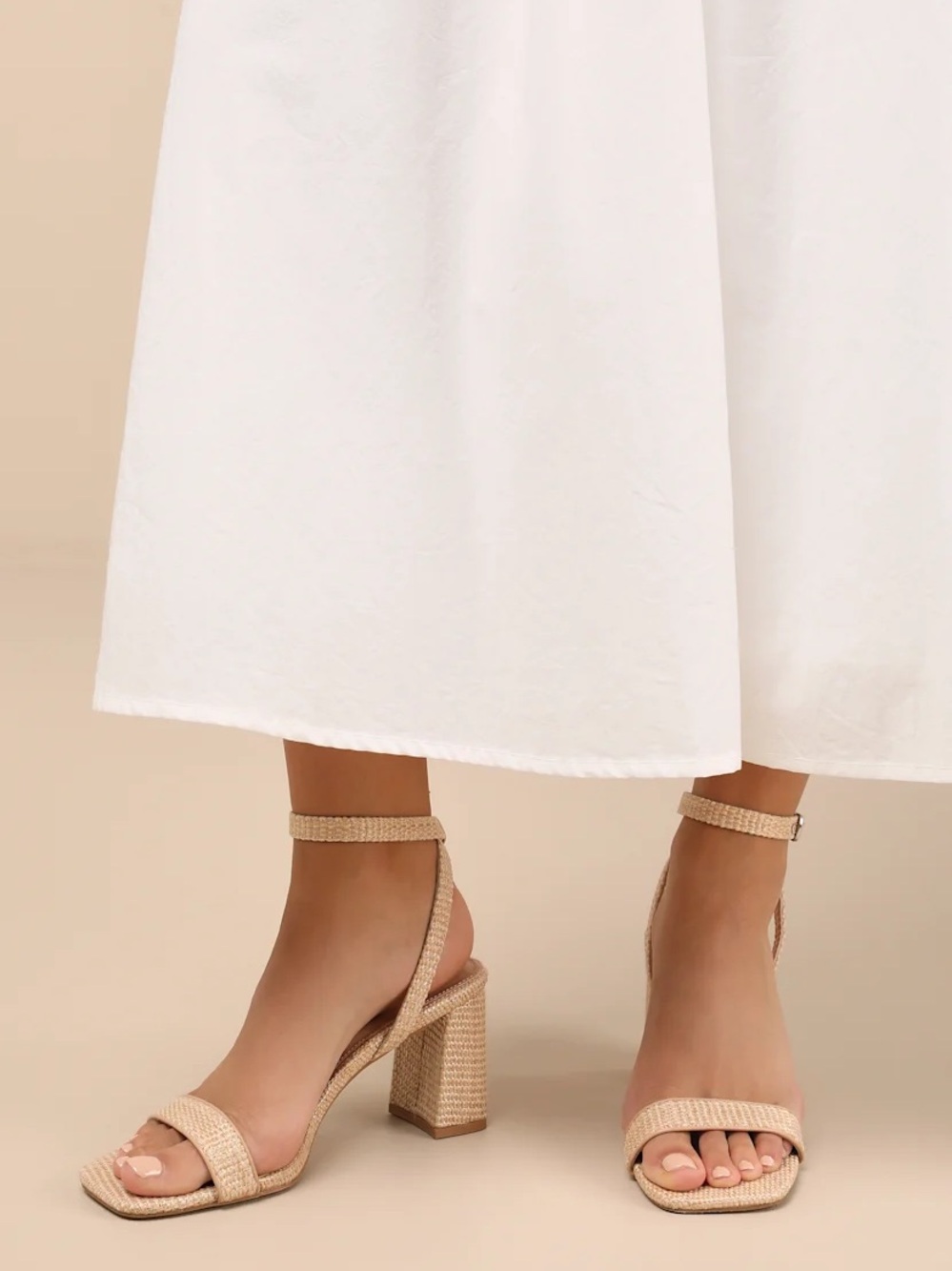Lulu's Gerrit Natural Raffia Woven Ankle Strap High Heel Sandals